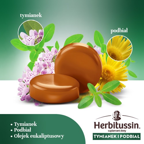 Miniaturka artykułu - #1 Herbitussin Tymianek i Podbiał, 12 pastylek do ssania