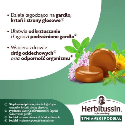 Zdjęcie produktu - 2 Herbitussin Tymianek i Podbiał, 12 pastylek do ssania