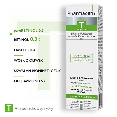 Miniaturka artykułu - #1 PHARMACERIS T PURERETINOL 0.3 Krem na noc, 40 ml 