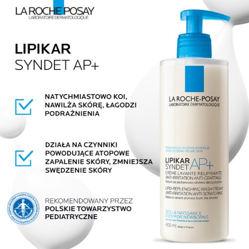 Zdjęcie produktu - 0 La Roche-Posay Lipikar Syndet AP+ Ultradelikatny krem myjący do ciała, 400 ml