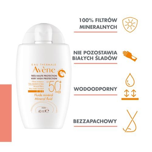 Miniaturka artykułu - #1 AVENE SUN SPF50+ fluid mineralny, 40 ml 