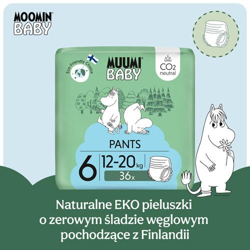 Miniaturka artykułu - #0 Muumi Baby Pants Pieluchomajtki 6 (12-20 kg), 36 szt.