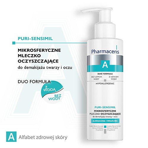 Miniaturka artykułu - #0 Pharmaceris A PURI-SENSIMIL Kremowa emulsja myjąca do twarzy i okolic oczu, 190 ml