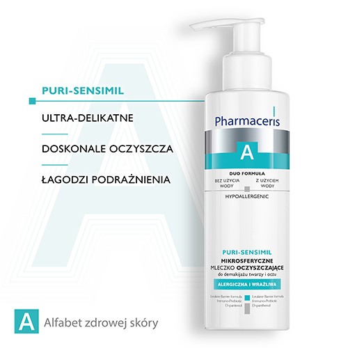 Zdjęcie produktu - 2 Pharmaceris A PURI-SENSIMIL Kremowa emulsja myjąca do twarzy i okolic oczu, 190 ml