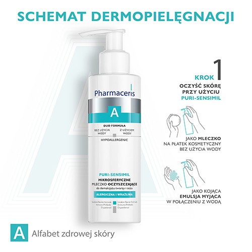 Zdjęcie produktu - 3 Pharmaceris A PURI-SENSIMIL Kremowa emulsja myjąca do twarzy i okolic oczu, 190 ml