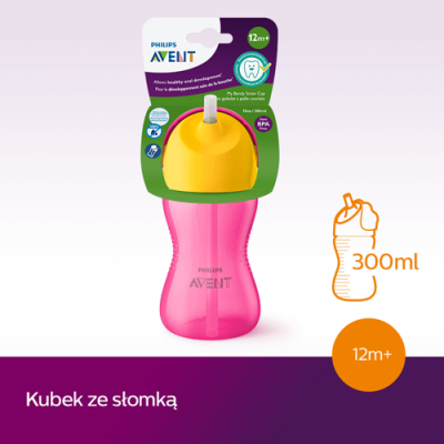 Miniaturka artykułu - #1 AVENT Kubek ze słomką 300ml 798/02 12m+ r&oacute;ż