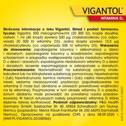 Zdjęcie produktu - 2 Vigantol krople 20 000 j.m./mg 10ml -  Lek uzupełniający niedobory witaminy D 