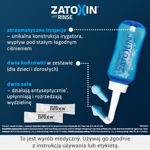 Zdjęcie produktu - 2 Zatoxin Rinse zestaw do płukania nosa i zatok, 12 saszetek + irygator 