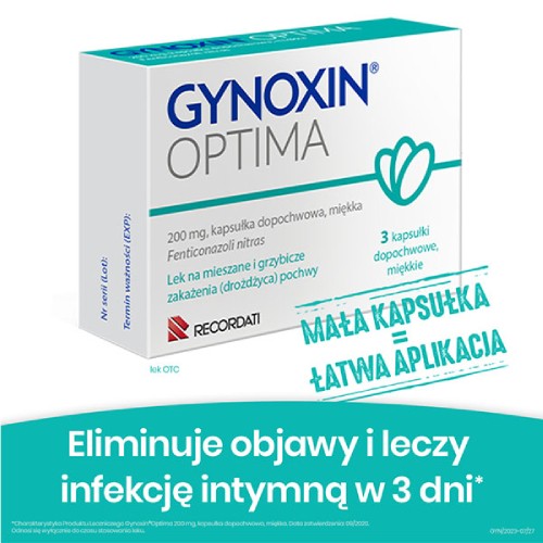 Miniaturka artykułu - #0 Gynoxin Optima 200mg, 3 tabl. dopochwowe