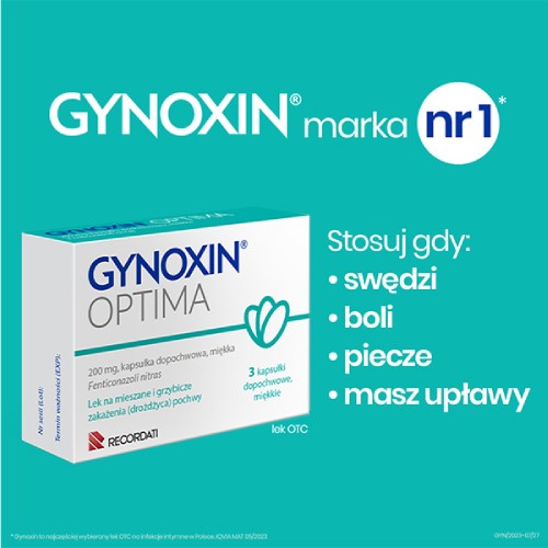 Miniaturka artykułu - #1 Gynoxin Optima 200mg, 3 tabl. dopochwowe