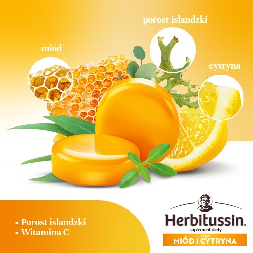 Miniaturka artykułu - #1 Herbitussin Mi&oacute;d i Cytryna, 12 pastylek do ssania