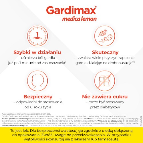 Miniaturka artykułu - #1 Gardimax medica lemon, 24 tabletki do ssania