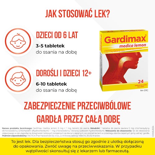 Zdjęcie produktu - 3 Gardimax medica lemon, 24 tabletki do ssania