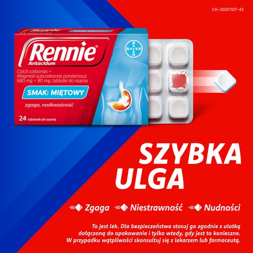 Miniaturka artykułu - #0 Rennie Antacidum smak Miętowy, 24 tabletki do ssania