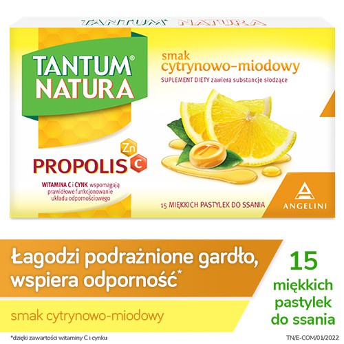 Miniaturka artykułu - #0 TANTUM NATURA smak cytrynowo- miodowy- 15past. do ssania