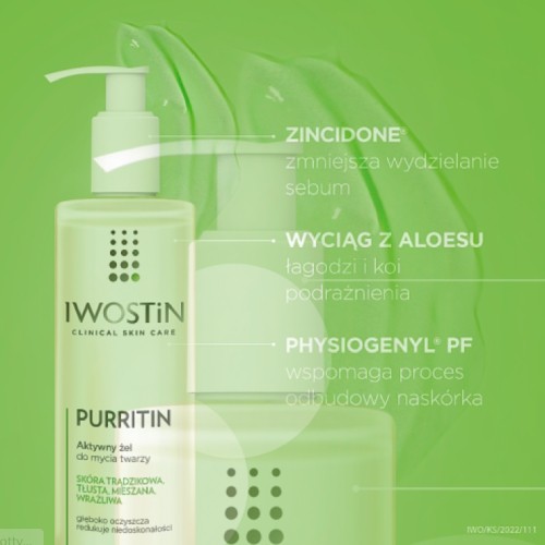 Zdjęcie produktu - 2 Iwostin Purritin Aktywny żel do mycia twarzy, 150 ml