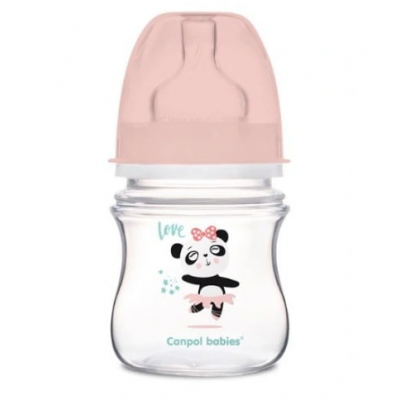 Miniaturka artykułu - #0 CANPOL BABIES Butelka Antykolkowa 0m+ R&oacute;żowa panda -120ml  35/220