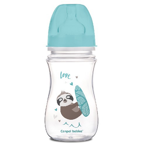 Miniaturka artykułu - #0 CANPOL BABIES Butelka Antykolkowa 3m+Niebieski leniwiec 240ml 35/221