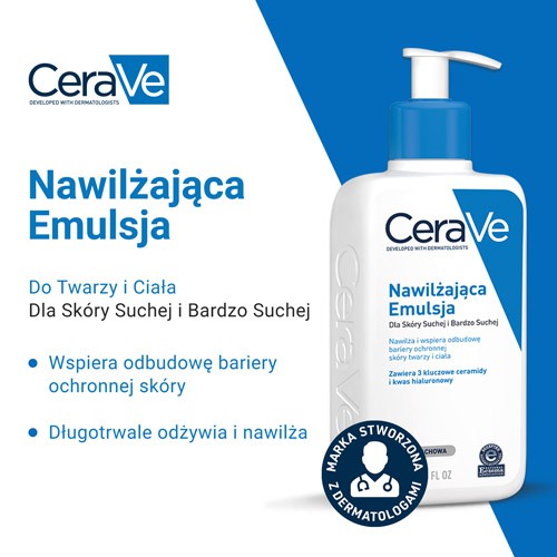Miniaturka artykułu - #0 CeraVe Nawilżająca emulsja dla sk&oacute;ry suchej i bardzo suchej, 473 ml