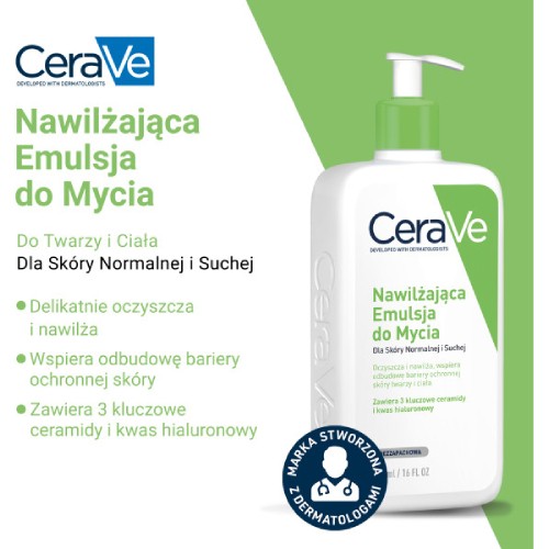 Zdjęcie produktu - 0 CeraVe Nawilżająca emulsja do mycia dla sk&oacute;ry normalnej i suchej, 473 ml