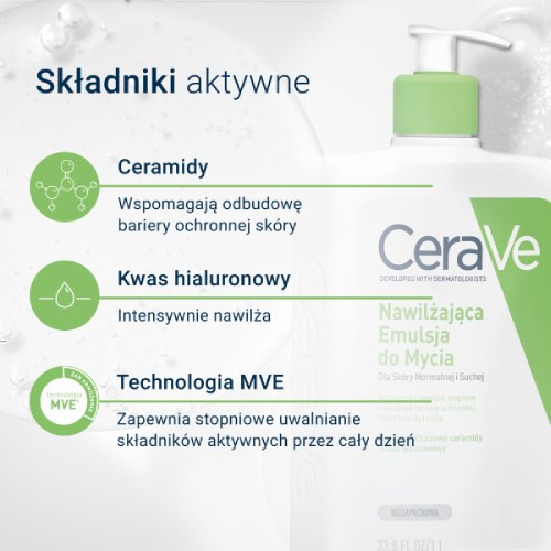 Zdjęcie produktu - 1 CeraVe Nawilżająca emulsja do mycia dla sk&oacute;ry normalnej i suchej, 473 ml