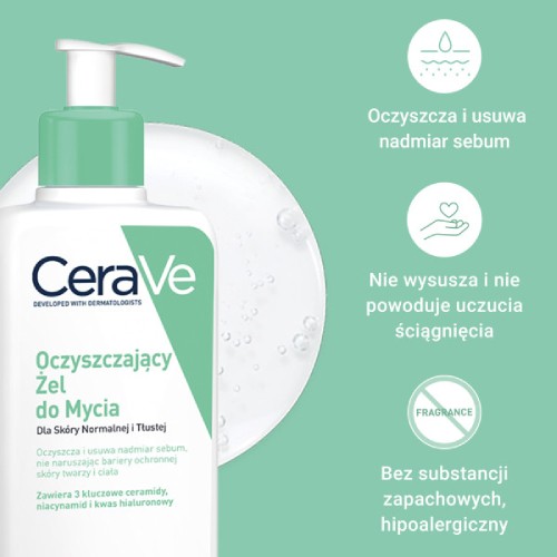 Zdjęcie produktu - 3 CeraVe Oczyszczający żel do mycia dla sk&oacute;ry normalnej i tłustej, 236 ml
