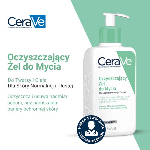 Zdjęcie produktu - 0 CeraVe Oczyszczający żel do mycia dla skóry normalnej i tłustej, 473 ml