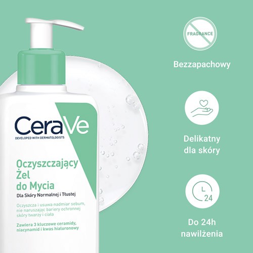 Zdjęcie produktu - 3 CeraVe Oczyszczający żel do mycia dla skóry normalnej i tłustej, 473 ml