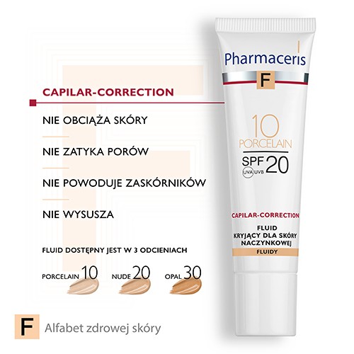 Zdjęcie produktu - 3 Pharmaceris F CAPILAR-CORRECTION Fluid kryjący dla sk&oacute;ry naczynkowej PORCELAIN 10 SPF20, 30 ml 