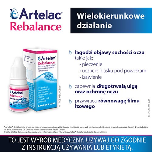Zdjęcie produktu - 2 Artelac Rebalance krople do oczu, 10 ml