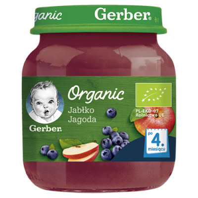 Miniaturka artykułu - #0 Gerber Organic Jabłko jagoda po 4. miesiącu - 125 g