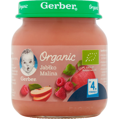 Miniaturka artykułu - #0 Gerber Organic deserek Jabłko malina po 4. miesiącu - 125 g