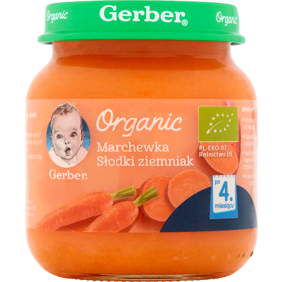Miniaturka artykułu - #0 Gerber Organic obiadek Marchewka słodki ziemniak po 4.miesiącu - 125 g