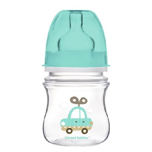 Miniaturka artykułu - #0 CANPOL BABIES Butelka szerokootworowa antykolkowa turkusowy leniwiec- 120ml 35/220
