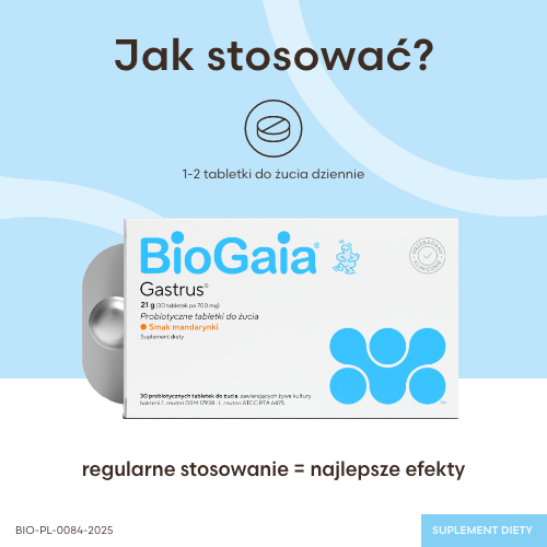 Zdjęcie produktu - 4 BioGaia Gastrus o smaku mandarynkowym, 30 tabl.