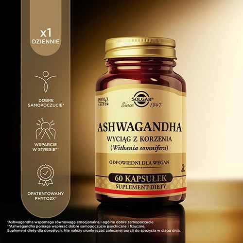 #3 – SOLGAR Ashwagandha wyciąg z korzenia, 60 kaps.