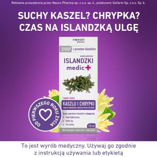 Miniaturka artykułu - #1 Islandzki medic+ Syrop z porostem islandzkim na suchy kaszel i chrypkę, 125 ml