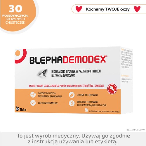 Zdjęcie produktu - 0 BlephaDemodex chusteczki do higieny powiek i rzęs, 30szt.
