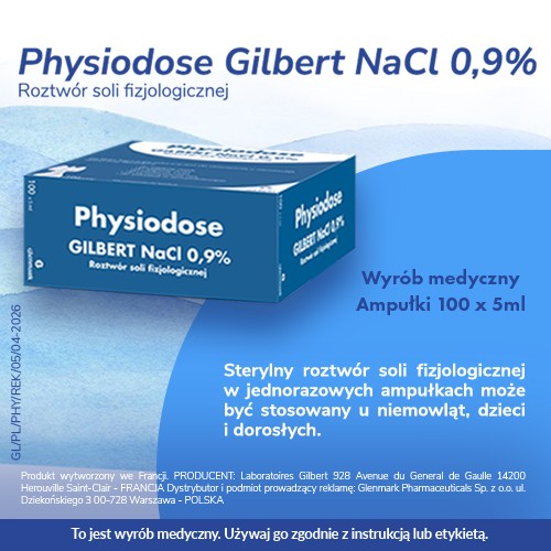 Miniaturka artykułu - #1 Physiodose Gilbert NaCl 0,9% sterylny roztw&oacute;r soli fizjologicznej w zamykanych ampułkach, 5 ml x 100 amp.