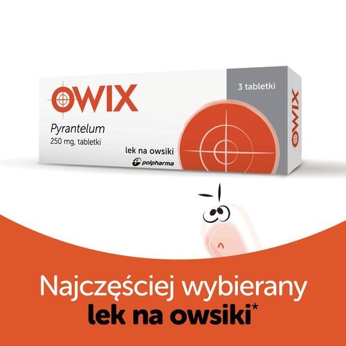 Miniaturka artykułu - #0 Pyrantelum Owix Polpharma 0,25g - lek na owsiki, 3tabl.