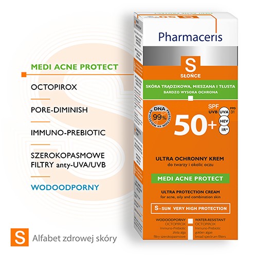 Miniaturka artykułu - #1 Pharmaceris S Medi Acne Protect Ochronny krem-żel do twarzy SPF 50+, 50ml