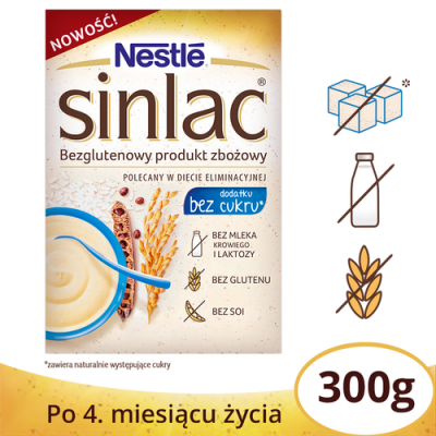 Miniaturka artykułu - #0 NESTLE SINLAC Bezglutenowy produkt zbożowy bez dodatku cukru dla niemowląt po 4. miesiącu życia, 300g