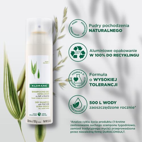 Miniaturka artykułu - #0 KLORANE Szampon suchy z mleczkiem z owsa, 150ml