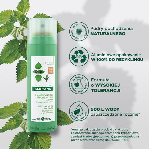 Miniaturka artykułu - #0 KLORANE Szampon suchy z pokrzywą do włos&oacute;w ciemnych, 150ml