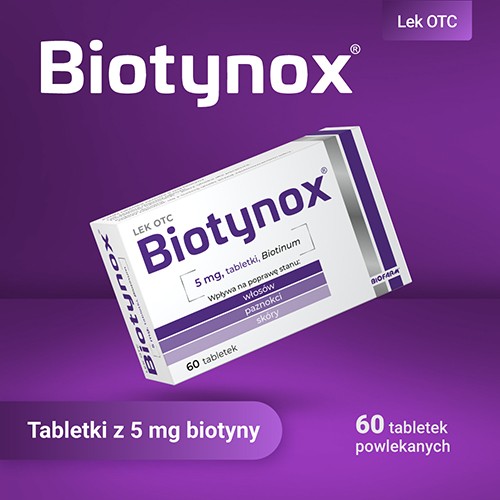 Miniaturka artykułu - #0 Biotynox tabl. 5 mg - 60 tabletek  biotyna na wypadanie włos&oacute;w