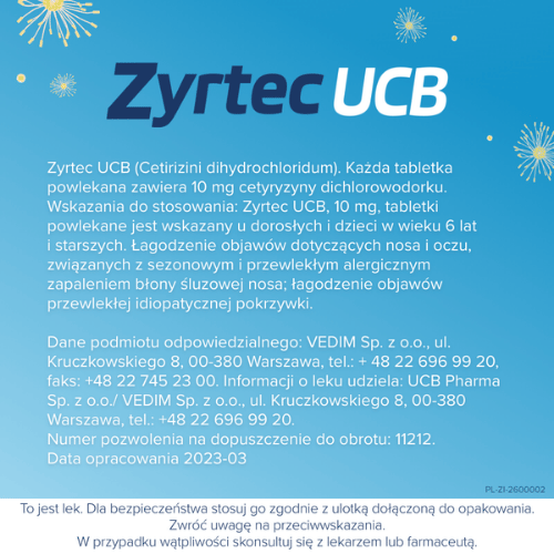 Zdjęcie produktu - 5 Zyrtec UCB 10 mg, 10 tabletek - lek na alergię