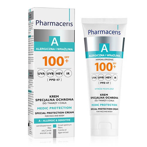 Miniaturka artykułu - #1 PHARMACERIS A MEDIC PROTECTION Krem specjalna ochrona do twarzy i ciała SPF100+, 75ml