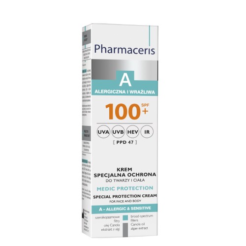 Miniaturka artykułu - #0 PHARMACERIS A MEDIC PROTECTION Krem specjalna ochrona do twarzy i ciała SPF100+, 75ml