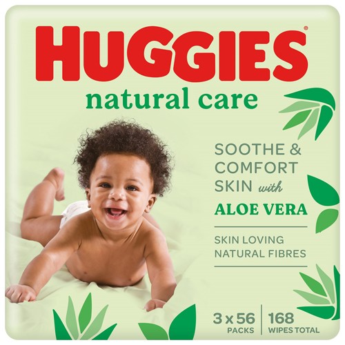 Miniaturka artykułu - #0 Huggies Natural Care Chusteczki nawilżane, 3 x 56 szt.