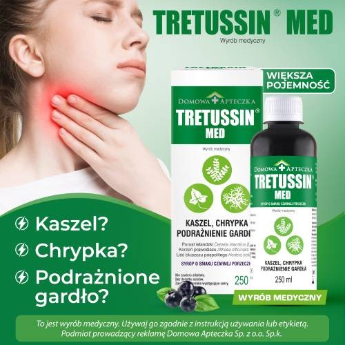 Miniaturka artykułu - #0 DOMOWA APTECZKA Tretussin Med Syrop o smaku czarnej porzeczki, 250ml